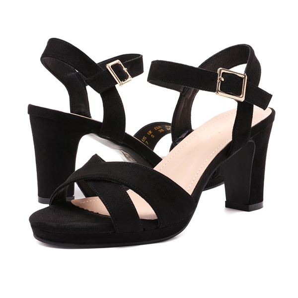 Chunky Heel Ankle Strap Sandals - BLACK SUEDE - 3